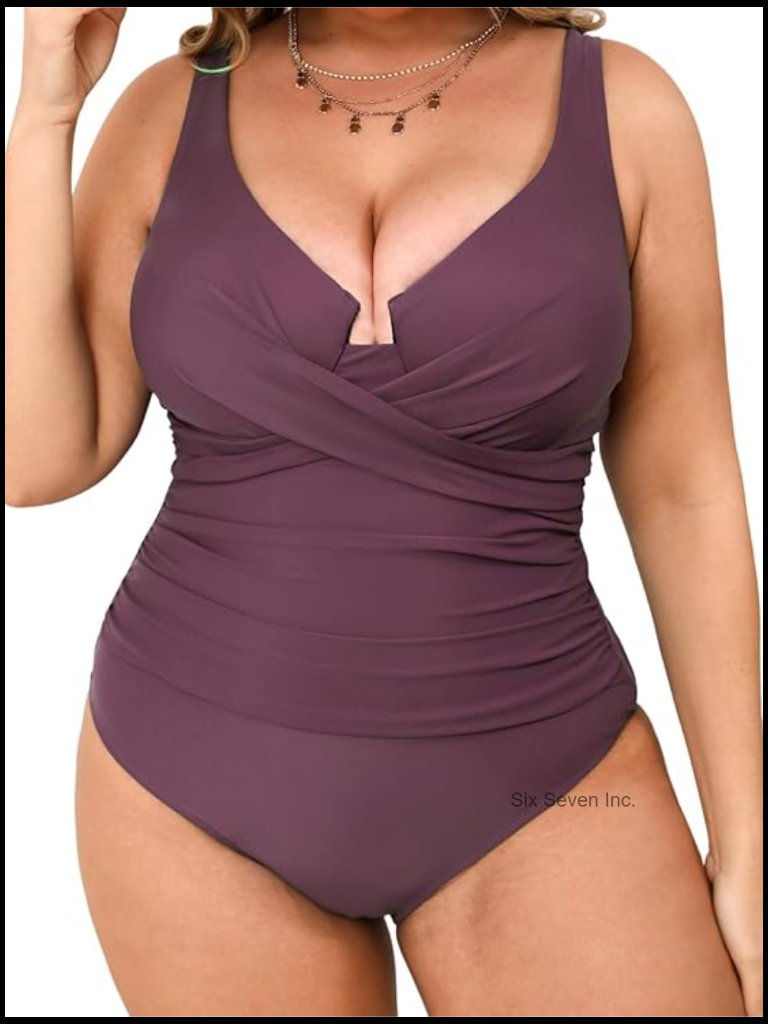 Plus Size One Piece Swimsuit Ruched Underwire Tummy Control Swimwear